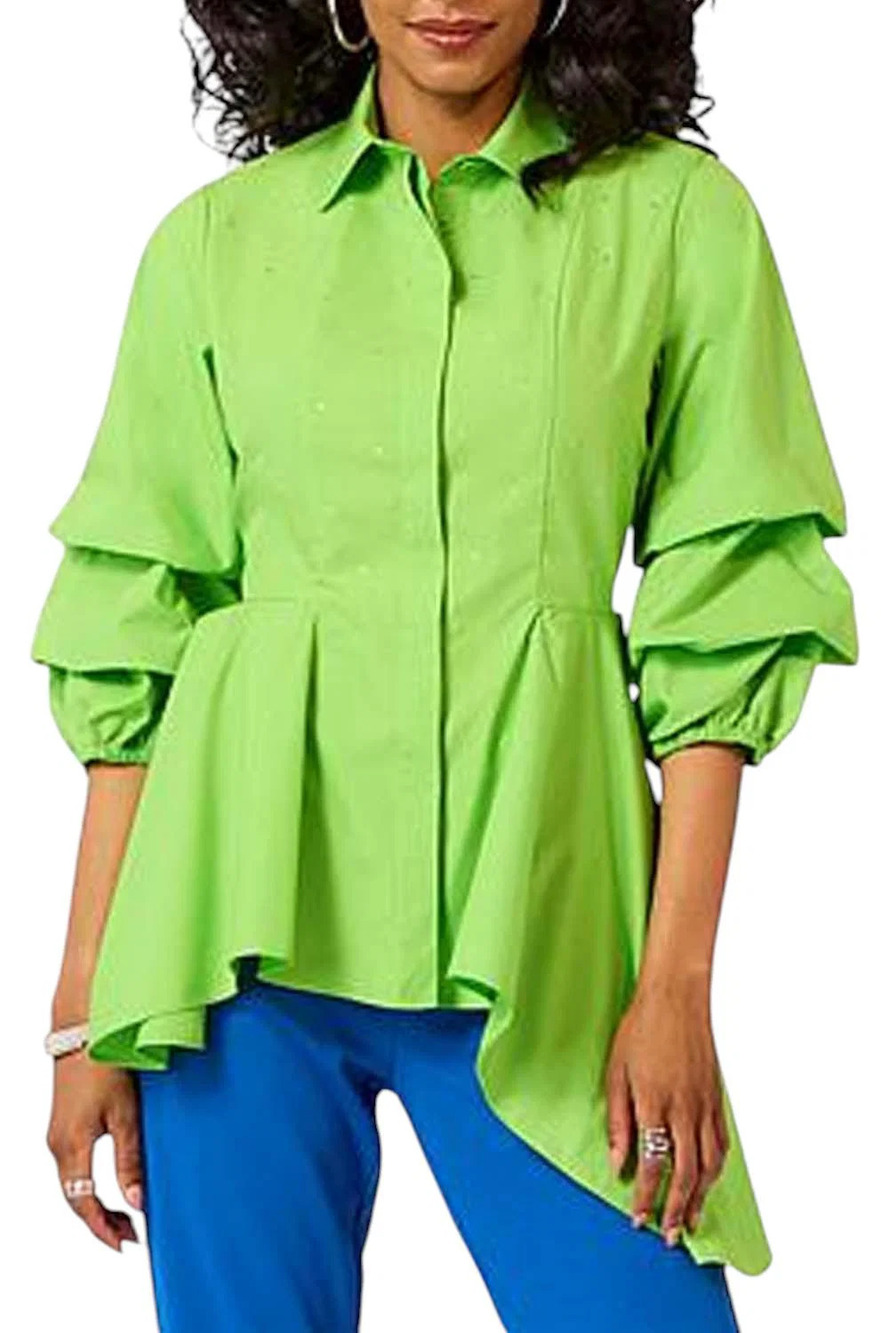 Vivica A. Fox Collection Women's High-Low Blouse w/ Rhinestone Green - Regular